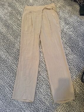 Rebecca Minkoff Striped High Waist Tie-Waist Trousers in Cream and Black